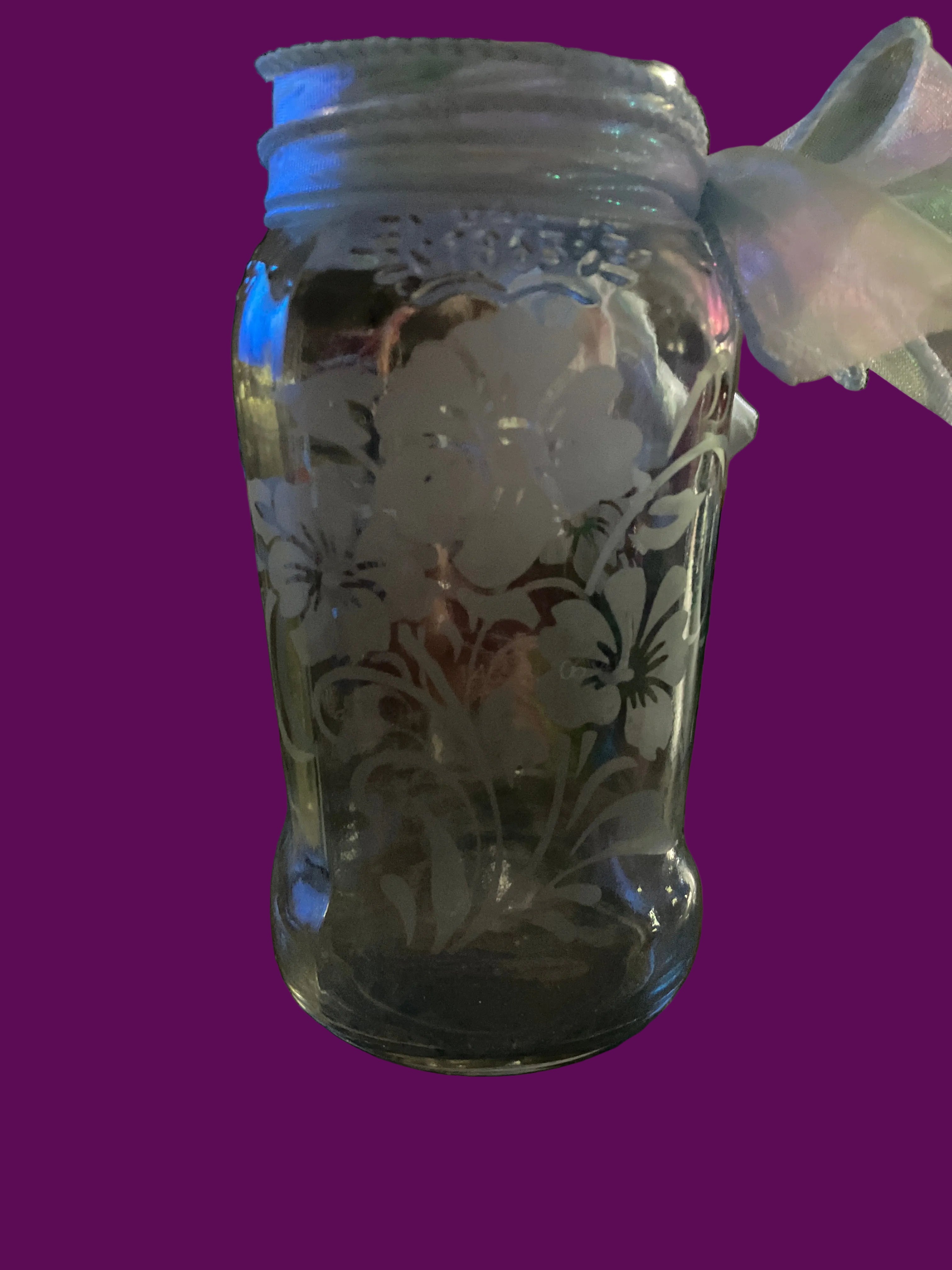 Glass Etched Flower Gifting Jar