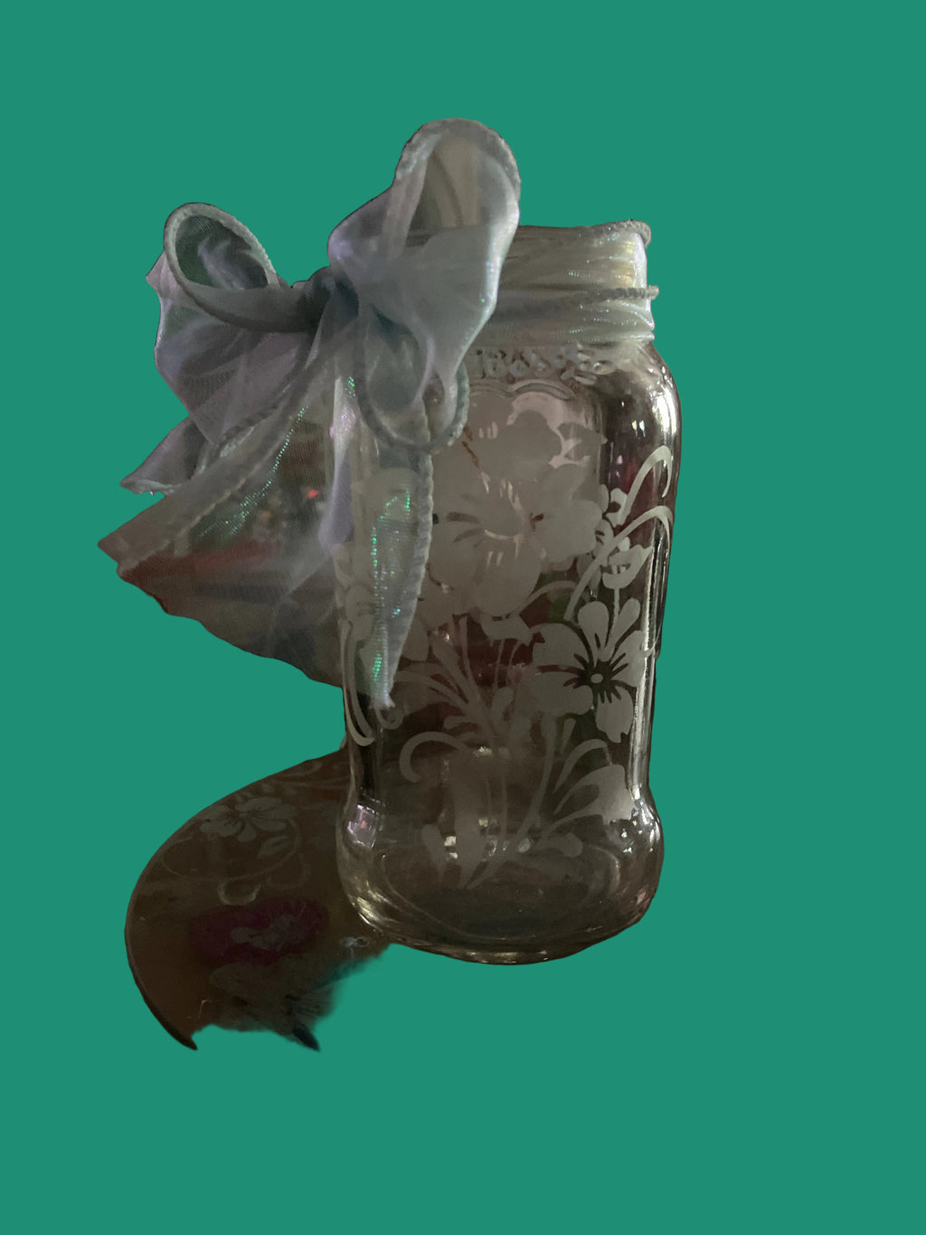 Glass Etched Flower Gifting Jar