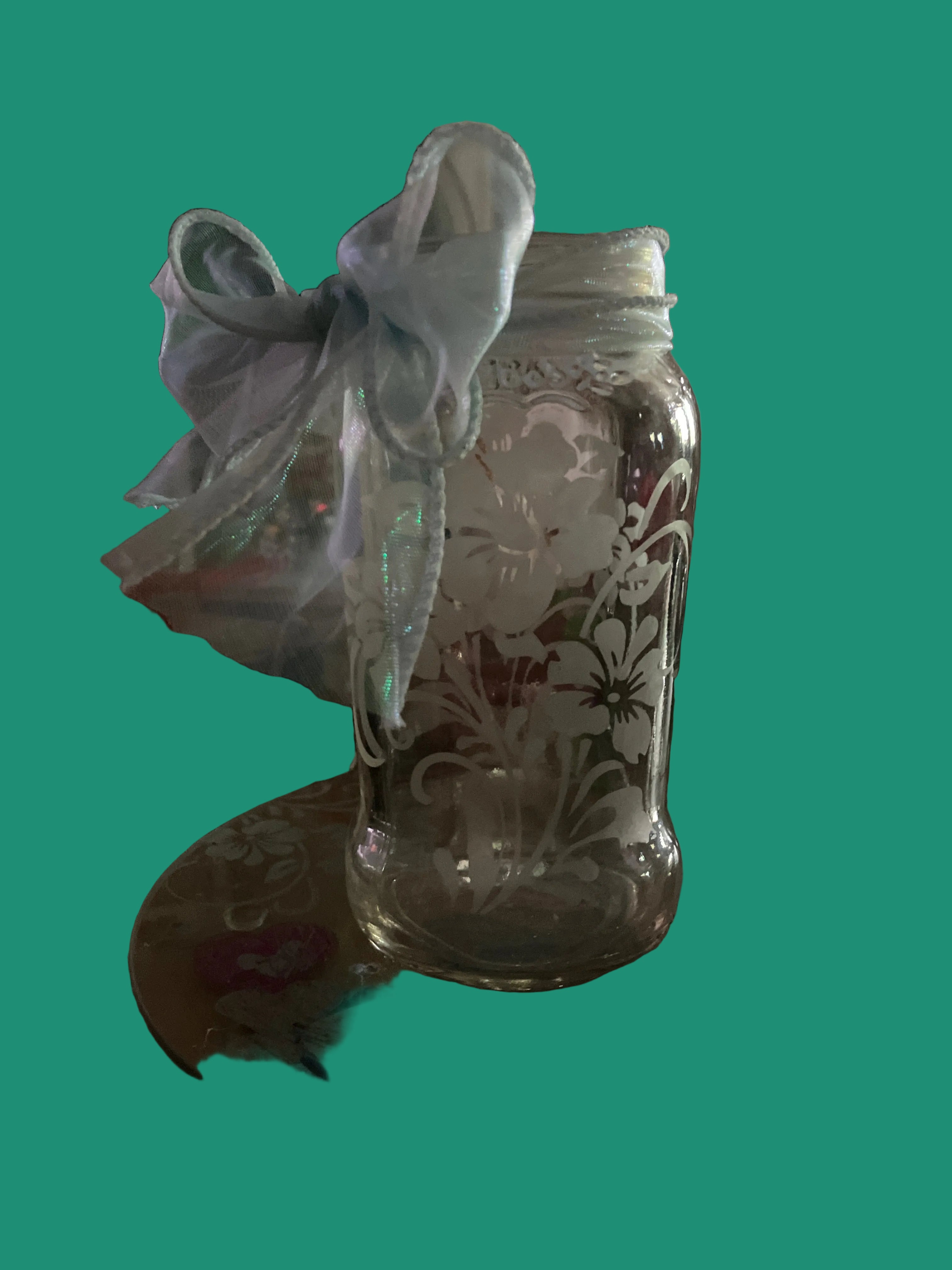 Glass Etched Flower Gifting Jar